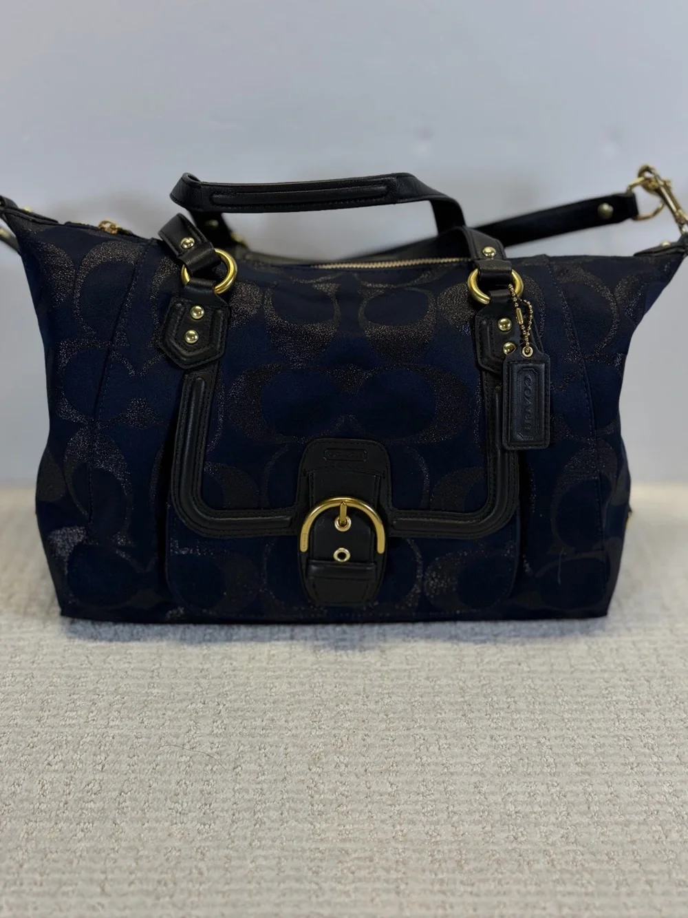 Coach NWT F26243 Signature Metallic Midnight Large Satchel Bag